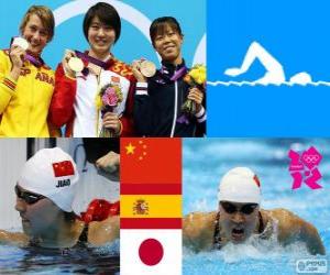 пазл Женщин-подиум 200 м баттерфляй плавательный, Цзяо Люян (Китай), Mireia Бельмонте (Испания) и Нацуми Коси (Япония) - Лондон-2012-